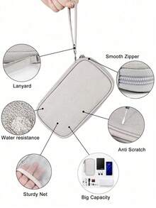 1 pieza Bolsa de almacenamiento de accesorios digitales, organizador electrónico bolsa de viaje universal para cables, adecuado para estuche de teléfono, cable de datos, monedero, joyería, compartimentos de almacenamiento clasificados, batería portátil, ratón, cargador, cable, estuche de lápices, disco duro, funda protectora, bolsas de almacenamiento de viaje lavables - Negro - Ver 10