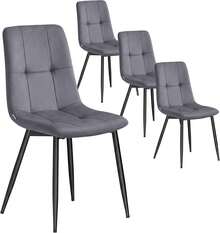 VASAGLE Esszimmerstühle Samt, Küchenstühle bis 120 kg belastbar, Sessel mit verstellbaren Füßen, modern, gepolstert, für Wohnzimmer, 4er Set, tintenschwarz KDC080BH01 OCZ2 - schiefergrau - Übersicht 1