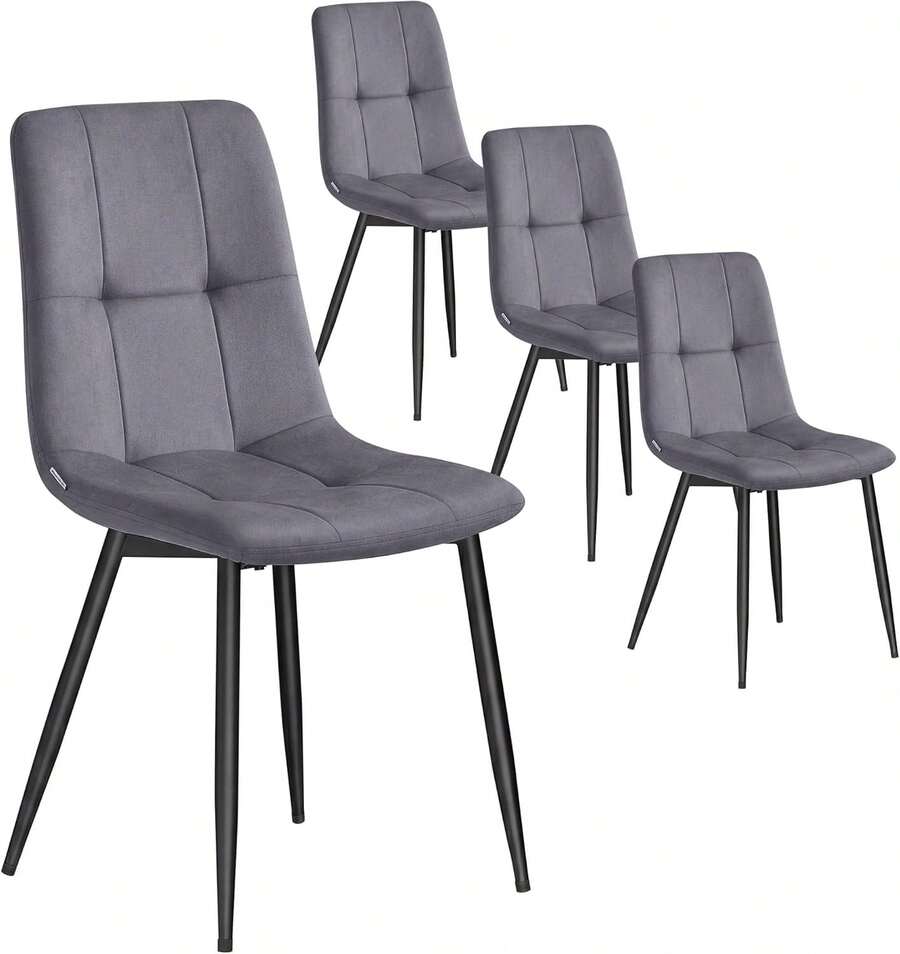 VASAGLE Esszimmerstühle Samt, Küchenstühle bis 120 kg belastbar, Sessel mit verstellbaren Füßen, modern, gepolstert, für Wohnzimmer, 4er Set, tintenschwarz KDC080BH01 OCZ2 - schiefergrau - Übersicht 1