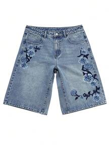 Pantalones cortos de mezclilla con bordado para hombre - Lavado ligero - Ver 2