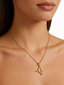 1 Mặt dây chuyền hình cung tên bằng thép không gỉ mạ vàng 18K kiểu dáng Châu Âu và Mỹ, mặt dây chuyền hình cung tên đơn giản dành cho nữ, trang sức đeo hàng ngày và dự tiệc. - Dây chuyền mặt dây hình cung tên - Xem 3