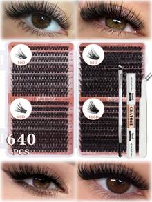 一套大容量单簇DIY假睫毛，长度从10毫米到16毫米不等，卷度从自然C型到浓密D型，10D/20D自然纤细款和80D/100D浓密花瓣型假睫毛，适合各种妆容风格。白色睫毛册，附赠黑白两色胶水可选。可作为礼物送给朋友/爱人/亲戚。漫画风假睫毛/动漫风假睫毛/带刺假睫毛。 - 摩卡棕 - 查看 11