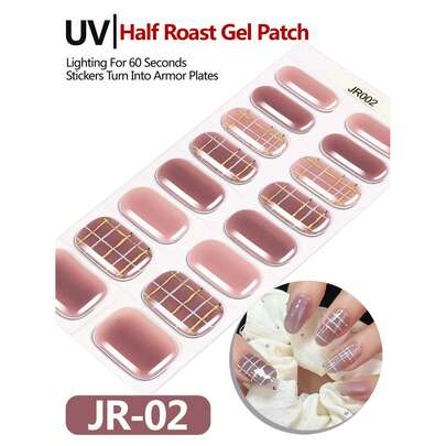16片半固化凝胶美甲贴纸，玫瑰金色，可搭配任何UV灯使用，全甲覆盖，DIY礼物，适合女性和女孩