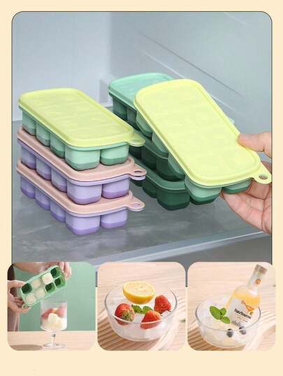 Conjunto de 1 Forma de Gelo, Molde de Silicone Flexível com Tampa Removível, Formas de Gelo Reutilizáveis para Whisky, Alimentos, Forma Empilhável para Geladeira com Tampa Destacável, Formas de Gelo de Plástico e Silicone de Fácil Desenformar para Coquetéis, Café, Forma de Silicone com Tampa, Caixa de Armazenamento de Gelo Doméstica. Forma de Gelo DIY para Geladeira, Empilhável, Fácil de Desenformar