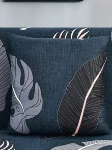 1pc Stretch Full Cover Sofa Slipcover, Leaf Pattern, Modern Polyester Fabric, Machine Washable, Protects Sofa, Dust & Dirt Resistant (Includes 1pc Pillow Cover As Gift) - Dark Grey - View 8