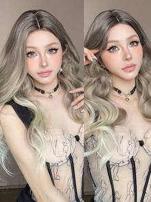 22 Inch Ombre Blonde Long Curly Wig, Heat Resistant Synthetic Fiber, U-Part Lace, Big Body Wave, Fashion Wig For Women Daily Wear - Blonde Ombre - View 13