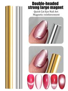 时尚猫眼美甲专用工具，配有圆柱形磁棒，强力法式美甲，双头设计，长磁棒，多功能美甲设计工具 - 彩色 - 查看 1
