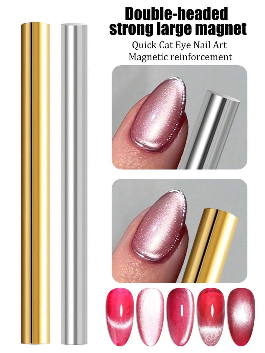 时尚猫眼美甲专用工具，配有圆柱形磁棒，强力法式美甲，双头设计，长磁棒，多功能美甲设计工具 - 彩色 - 查看 1