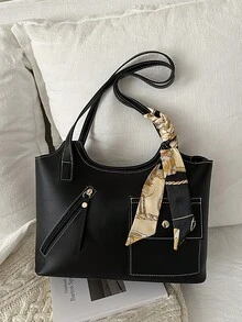 Túi xô trang trí khăn quàng cổ kiểu vintage mới năm 2026, túi xách đeo vai nữ cỡ lớn đa năng kiểu retro, phù hợp cho cả thị trường châu Âu và Mỹ. - màu đen - Xem 12