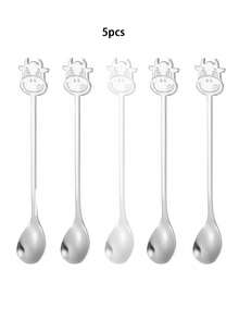 1/5pcs 304 Stainless Steel Premium Coffee Spoon, Creative Ox Head Shaped Dessert Mixing Round Spoon - View 8