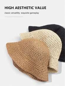 1顶女士卡其色波浪形沙滩遮阳帽，饰有仿珍珠和蝴蝶结，优雅沙滩旅行度假遮阳帽 - 蝴蝶 - 查看 6