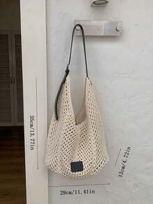 Túi đeo vai dệt rỗng một bên kiểu mới năm 2025, túi xách cỡ lớn tiện dụng cho kỳ nghỉ. - màu đen - Xem 6