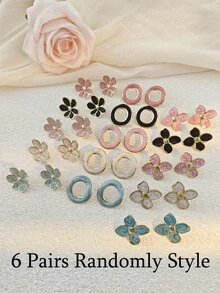 3/6 Pairs Elegant Minimalist Women's Earring Set, Multi- Summer Jewelry Set, Random Mixed Styles, Covering All Your Summer Outfit Needs! This Summer Jewelry Earring Set Includes Various Refined Earring Designs Such As Geometric, Round, Square, And Large Floral, In A Random Mix Of Black, Green, Red, And White Colors. The Simple Yet Dynamic Designs Exude Elegance And Personalized, Perfectly Complementing Summer Outfits. - Multicolor - View 10