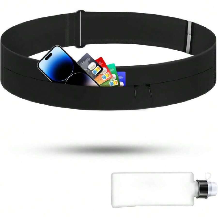 Cangurera para Correr con Botella de Agua 330ml - 2 Tallas Ajustables Cangurera Deportiva, Impermeable Riñonera para Correr, Gimnasio, Senderismo (S/M(Cintura 60-80cm), Negro),43462462 - Blanco y Negro - Ver 1