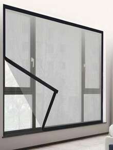 1pc Self-Adhesive Window Screen Mesh, Anti-Mosquito & Insect Net, No-Drill Removable Breathable Mosquito Net For Living Room & Bedroom Windows - Gray Mesh With Black Border - View 2