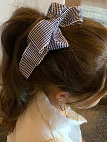 1个女士可爱格子蝴蝶结香蕉发夹，时尚格子大蝴蝶结发夹马尾夹，发饰（黑/白） - 彩色 - 查看 2