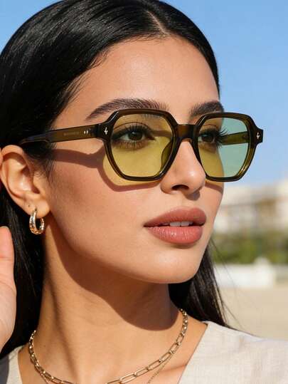 1 Pair New Women's Large Frame Decorative Fashion Glasses, Suitable For Daily Wear, Summer Beach Vacation, Outdoor Activities, Travel, Leopard Print Tortoiseshell Bohemian Style Oversized Square Frame, Suitable For Vacation, Beach, Travel