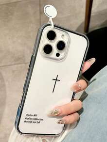 宗教主题简约十字架圣经图案黑色边框透明全包覆TPU时尚手机保护壳，适用于 11/12/13/14/15/16/17 Pro Max，男女通用 - 黑色 - 查看 4