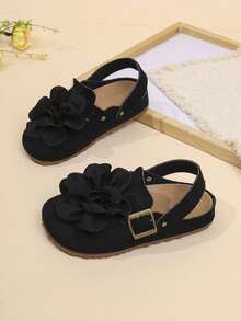 Girls/Kids' Casual Slip-On Flat Mule Sandals, Suitable For All Seasons - Black - View 2