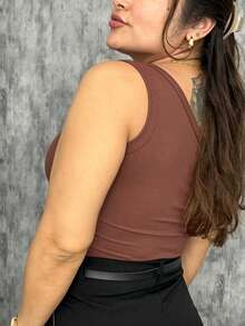 Women's Off Shoulder Blouse With Premium Ribbed Sleeves, Basic Elegant Casual Fashion Tank Top - Chocolate Brown - View 2