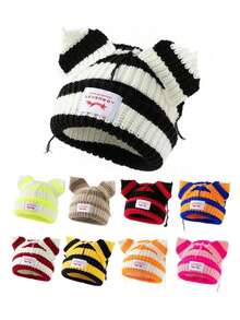.1pc Men's Unique Cat Ears Sewn Label Y2K Knit Beanie, Suitable For Autumn/Winter Warm Daily Wear Halloween Fall Outfit.. U4LY - E - View 2