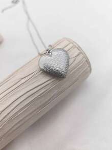 1件复古不锈钢花树条纹心形吊坠，男女通用日常佩戴，情侣款 - 銀色 - 查看 7