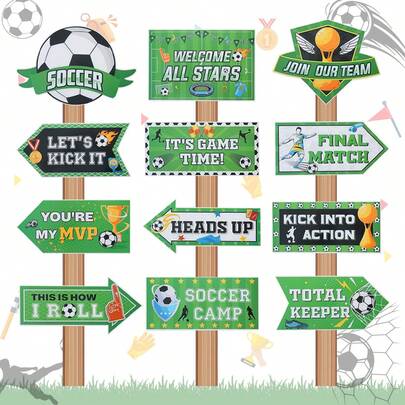 12개/세트 축구 테마 파티 사인, 축구 테마 생일 파티 배경 장식 종이 사인 페넌트 깃발 스포츠 이벤트 장면 장식 걸이 액세서리, 축구 테마 파티 테이블 장식 카드, 축구장 장식, 스포츠 테마 파티 용품, 생일 파티 장식, 축구 테마 파티, 스포츠 이벤트 파티 용품, 축구 생일 선물 장식 카드