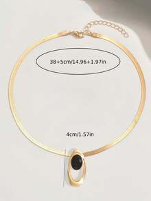 1 pieza Collar colgante elíptico asimétrico geométrico creativo, decoración de metal personalizada de diseño bicolor de acrílico, versátil para uso diario, festival, fiesta - Dorado - Ver 3