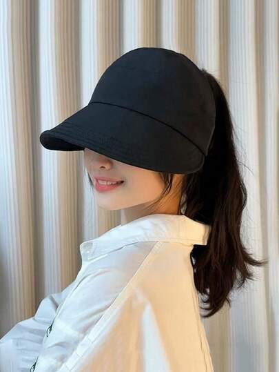 Mũ lưỡi trai nữ điều chỉnh được phần trên, mũ che nắng buộc tóc cao có móc giữ khẩu trang dùng ngoài trời.