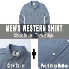 Men's Denim Cowboy Pearl Snap Casual Western Button Down Up Long Sleeve Work Shirts - Denim Blue 4 - View 2
