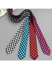 男士格纹领带一条，适合聚会和节日场合，窄款格纹领带，适合年轻职业人士/派对穿着，设计款 - 彩色 - 查看 2