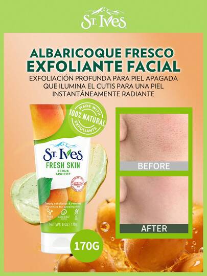  [170g] St. Ives Exfoliante de Albaricoque | Fórmula suave, nutre la piel | Marca #1 de exfoliantes, proporciona un spa suave para el Body y el rostro | Sin aceite, probado por dermatólogos | Partículas exfoliantes 100% naturales, suavemente elimina la aspereza para un brillo radiante