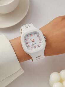 1pc Jelly Square Quartz Watch, Fashionable Timepiece Suitable For Teenagers, Daily Use Or Holiday Gift - White - View 5