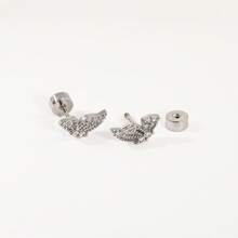 1 Pair/3 Pairs Hollow Full Rhinestone Earrings, Asymmetric Butterfly Wing Design Ear Cuff, Suitable For Daily Wear, Niche High-End Quality, Twisted Screw, Ear Cartilage Stud - Silver - View 5