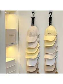 1pc Baseball Cap Storage Box With 8 Clips, Hat Rack Closet Hanging Organizer, Space-Saving Display For Up To 16 Hats, Lightweight Hat Storage Solution, Easy Access, Multi-Functional Installation Options, Keep Hats Organized And Visible, Suitable For Home Storage And Fashion Accessory Collection - Multicolor - View 5