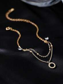 1件S925纯银双层几何圆形吊坠脚链，时尚奢华优雅欧美海滩风百搭女款 - 圓環 - 查看 11