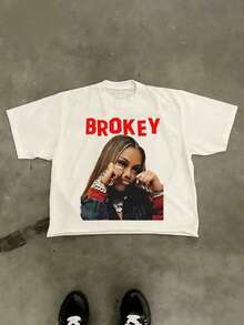 Loose Y2K Stylish Letter Print T Shirt - Casual Round Neck,Short Sleeves,Machine Washable - Suitable For Spring/Summer/Autumn,Fashion Style - 白色 - 查看 3