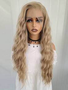 13X4 Long Wavy Synthetic Lace Front Wig, Synthetic Golden Wig, Women's Lace Front Wig, Natural Hairline, Cosplay Front Wig - Gold - View 3