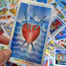 Bộ bài Tarot mạ vàng, kích thước 12x7cm, tiếng Tây Ban Nha và tiếng Anh, dành cho người mới bắt đầu, kèm sách hướng dẫn song ngữ. - Màu xanh lam - Xem 2