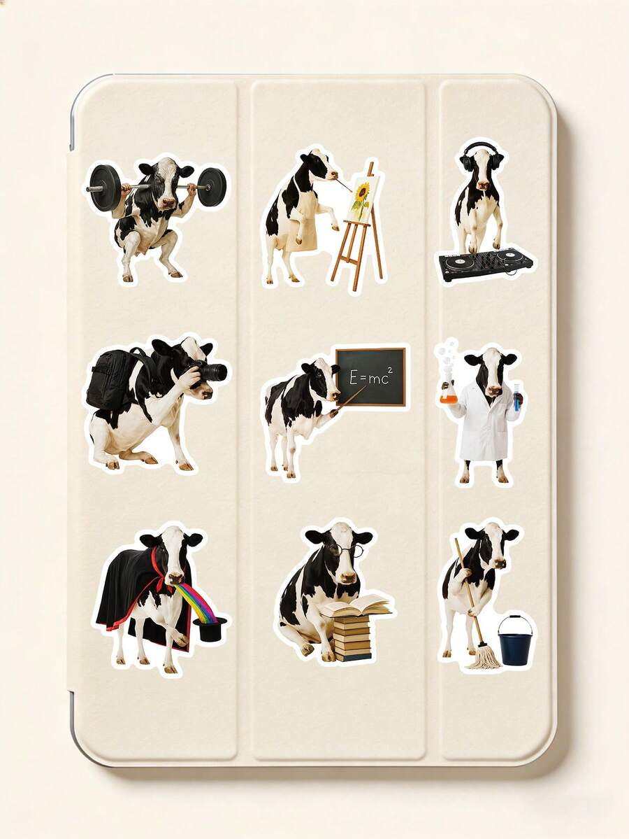 50 Pcs Funny Cow Life Stickers, Realistic Cows In Human Jobs, Waterproof For Scrapbooking, Journals, Phone Case, Laptop, Water Bottle & Daily Mood Expression Scrapbook Supplies Stationery Funny Stickers - Fun Cows - View 1