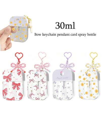 1pc Cute Floral Print Cosmetic Spray Bottle With Heart Keychain, Butterfly Pendant, Card, Suitable For Travel, 30ml, Birthday/Holiday Gift
