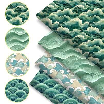 4pcs/Set Wave Print Precut Quilting Fabric Fat Quarter Fabric Bundle, 19.69*17.71in/7.8x7.8in Polyester Quilting Squares For Patchwork, DIY Crafts Projects, DIY Wallet Making