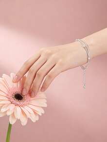 Double-Layered 925 Sterling Silver Pendant Bracelet, Minimalist Korean-Style Design With Multiple Stackable Layers, Fashionable Jewelry For Everyday Wear (Local Shipping, Fast Delivery) - Style 1 - View 4