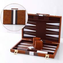 18 Inch Premium Leather Backgammon Board Game Set For Adults Classic Game - Brown - View 5