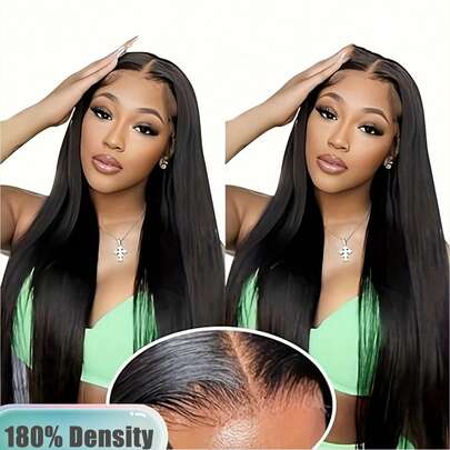 这款俏皮直发假发适合圣诞节和情人节派对，采用13x4直发预透明蕾丝前额设计，奢华180%密度，打造自然柔顺的真人发造型。长款直发假发，180%密度，长度6-36英寸，完美呈现自然外观，自然黑色，适合休闲装扮、特殊场合和各种时尚发型，长度6-36英寸（波波头假发6-16英寸）。