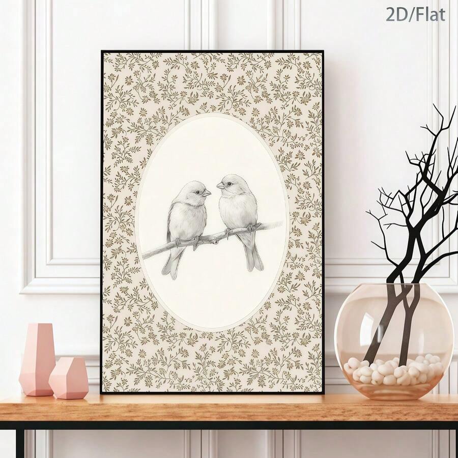 1 pièce Affiche d'art sur canevas avec motif floral rétro et oiseau moineau, style campagnard. Peinture murale décorative moderne, décoration minimaliste de chalet et de ferme, convient pour la décoration murale et la décoration d'intérieur dans les chambres, les salons, les bureaux, les études, les salles de bains, les cuisines, les couloirs, les dortoirs, les appartements, etc. C'est un cadeau idéal pour les amis. - Multicolore - Voir 1