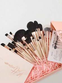 docolor 30 piezas Juego de brochas de maquillaje esenciales, que incluye 12 brochas para el rostro y 18 brochas para los ojos, con una guía detallada de uso profesional de las brochas de maquillaje, brocha para polvos, brocha para base, brocha para corrector, brocha para contorno y brocha para sombras de ojos - Champán - Ver 2