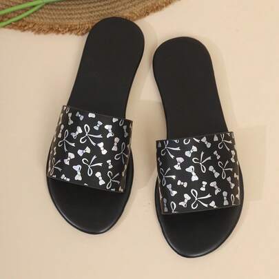 Dép lê in hình nơ màu trơn, dép lê mùa hè chống trơn trượt dành cho nữ, dép đa năng dùng trong nhà và đi biển.