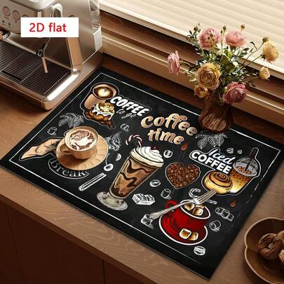 1pc Coffee Machine Mat, Kitchen Utensil Drying Pad, Coffee & Dessert Themed Bar Mat, Made Of Polyester Fiber - Durable & Highly Absorbent, With Anti-Slip Rubber Backing, Suitable For Decoration And Protection Of Restaurant, Kitchen, Cafe Countertops, Multipurpose Absorbent Pad, Ideal Gift For Barista