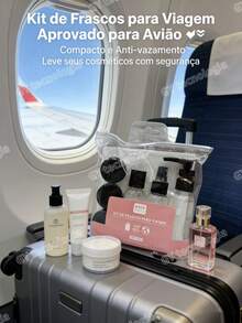 Kit With 10 Travel Bottles - Shampoo, Cream, Soap And Personal Care Items - Perto - Xem 3